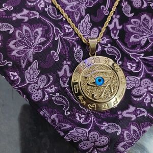Eye Of Horus 18K Gold Plated Ra Egyptian Pendant with 18K Gold Rope Chain